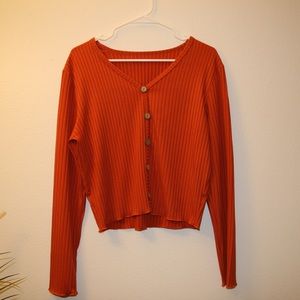 Shein USED Faux Button Up Mid-Crop Top Long Sleeve XL